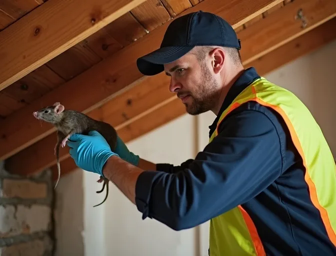 Technician inspecting a roof cavity for a dead rat in Altona Meadows